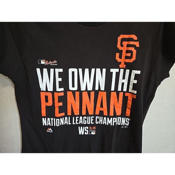San Francisco Giants Tee Shirt Women Black Orange Majestic We own the Pennant L - Picture 3 of 6